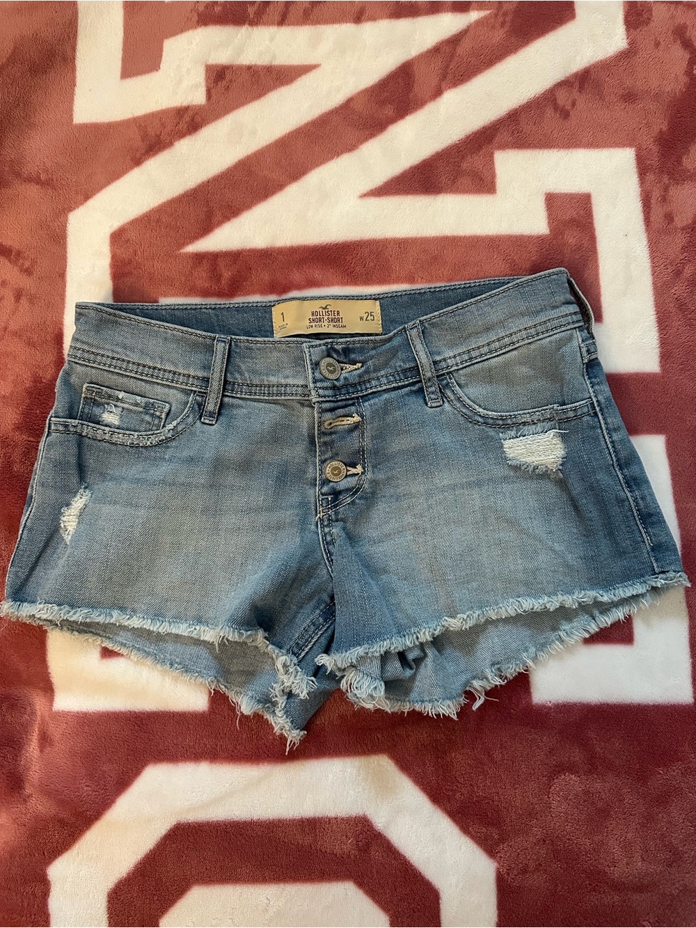 Hollister Light Blue Distressed Frayed Hem Denim Shorts